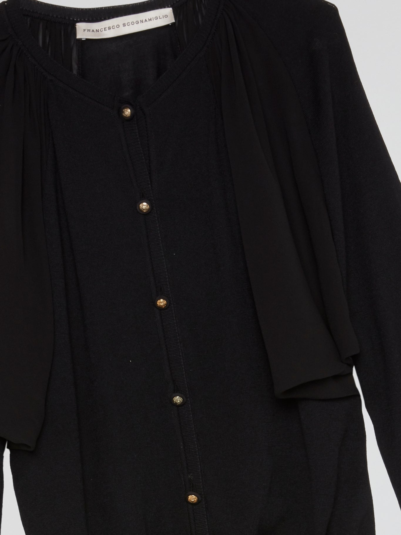 Black Draped Button-Up Cardigan