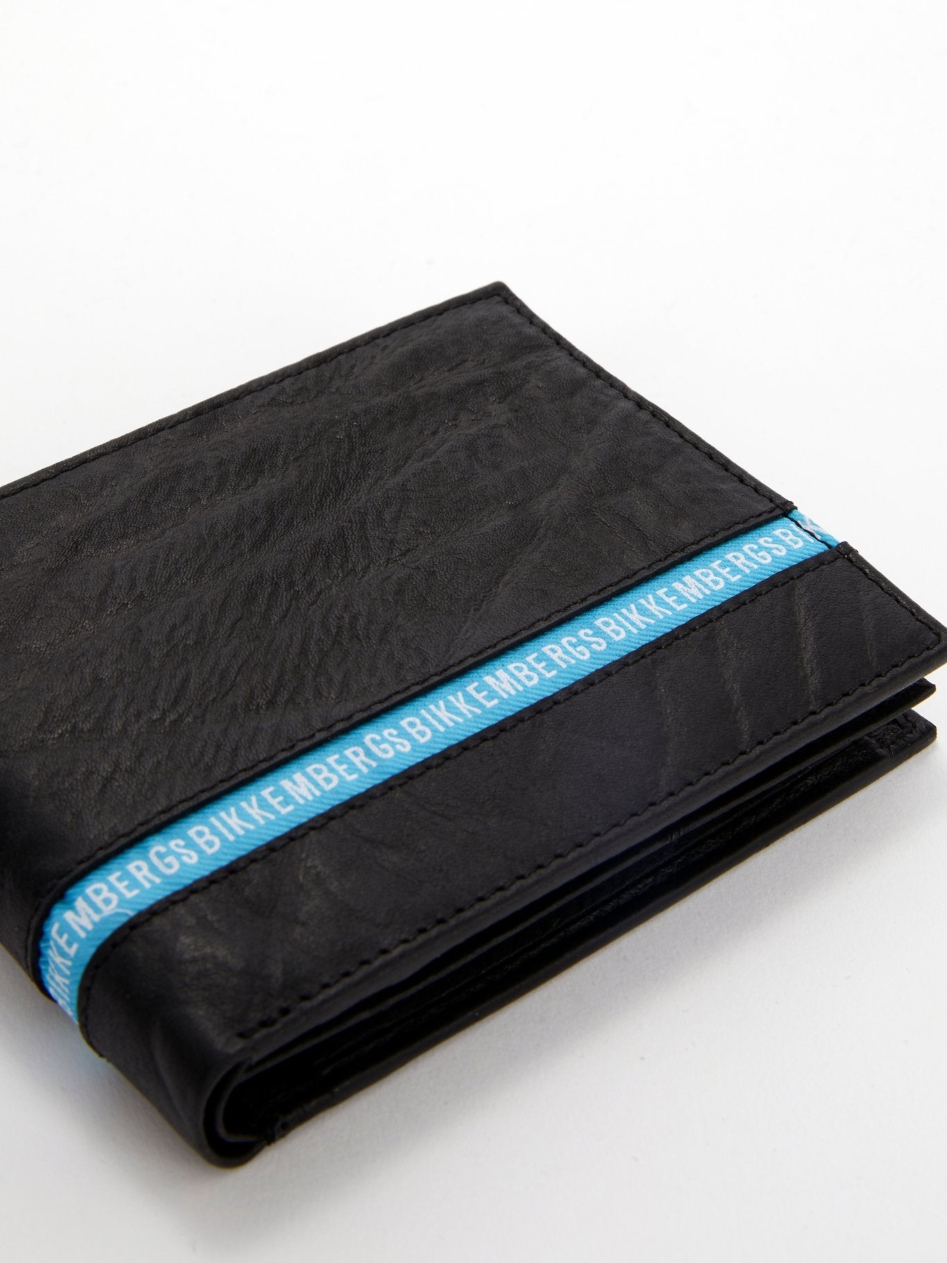 Черный кожаный кошелек с голубой полоской Brix 30 (Бумажник 7 C/C с отделением под мелочь)