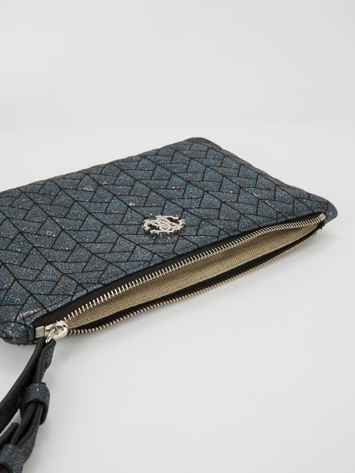 Синий блестящий клатч из кожи наппа