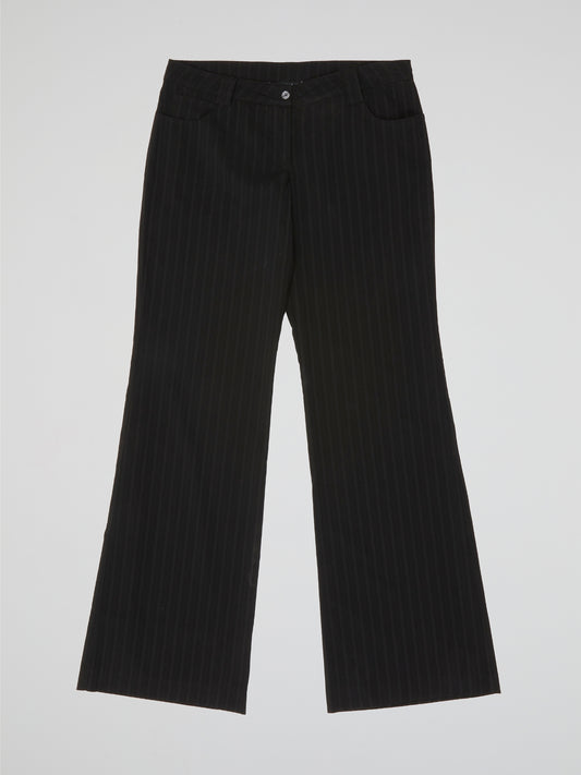 Midnight Black Pinstripe Flare Trousers