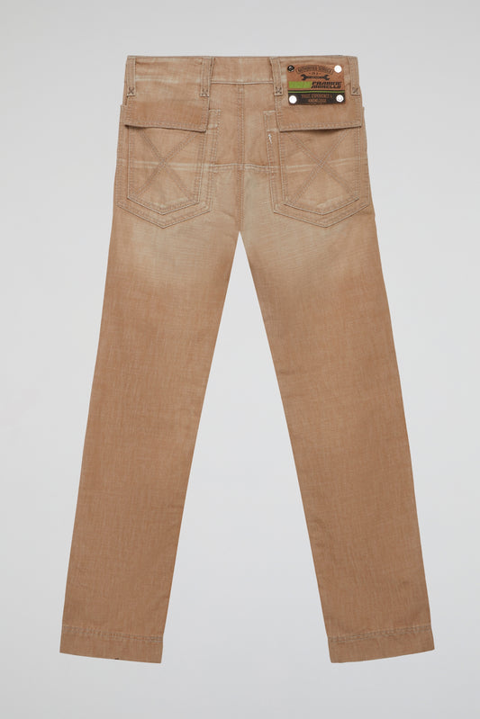 Brown Vintage-Wash Straight-Leg Jeans