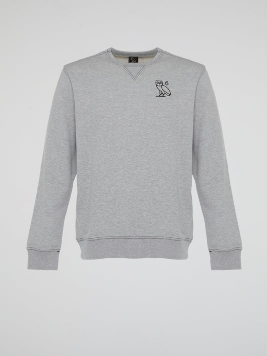 Grey Contrast Stitch Long Sleeve Crewneck T-Shirt