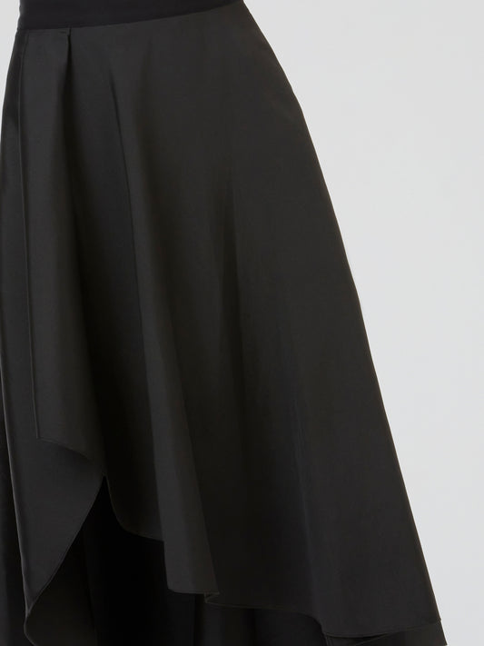 Black Cascade Midi Skirt