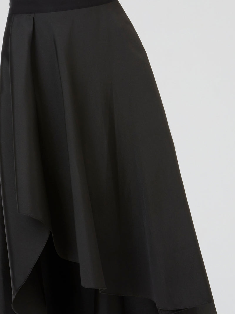 Black Cascade Midi Skirt