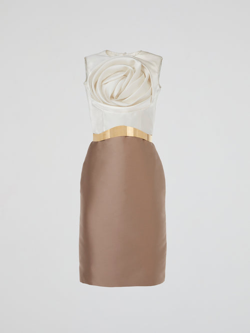 Taupe Satin Sheath Dress