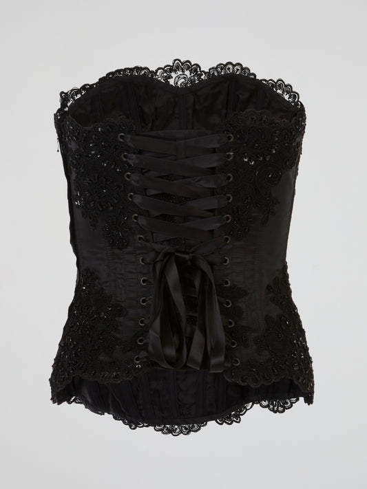 Black Floral Embellished Corset Top