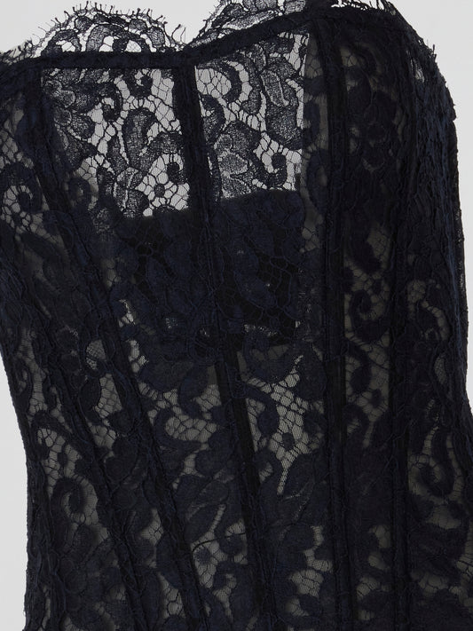 Navy Lace Sheer Corset Top