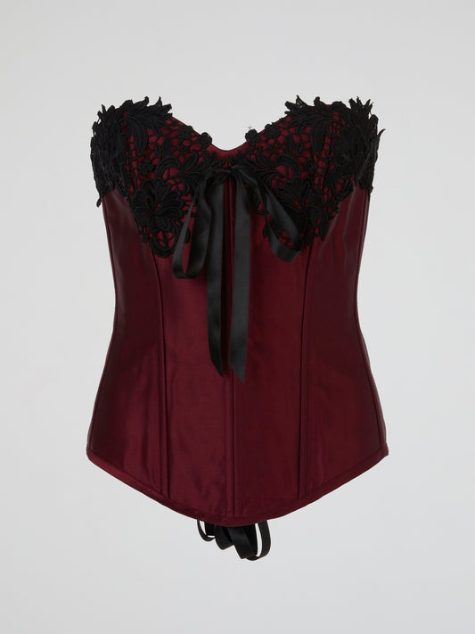Burgundy Wine Black Lace-Up Corset Top