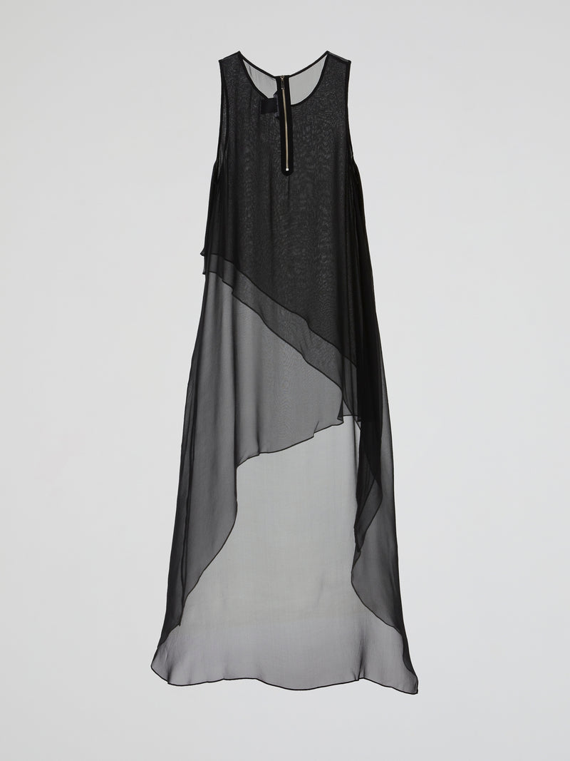 Black Sheer Layered Asymmetric Maxi Dress