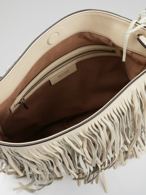 White Fringe Cascade Shoulder Bag