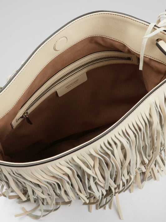 White Fringe Cascade Shoulder Bag