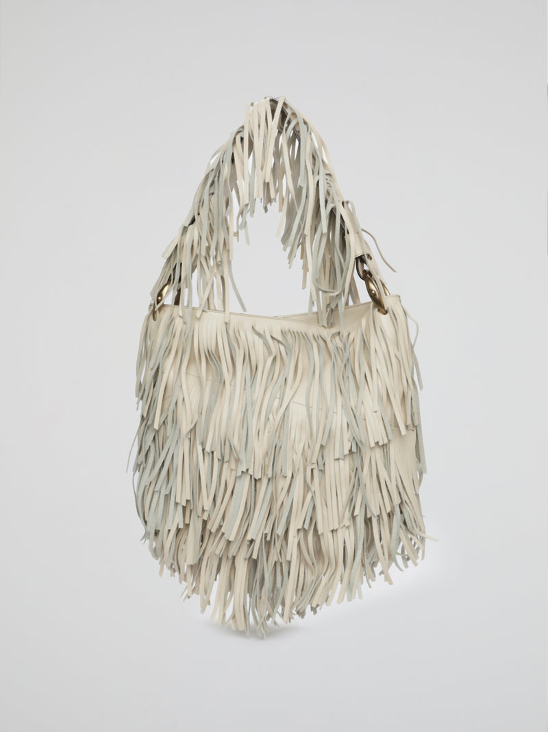 White Fringe Cascade Shoulder Bag