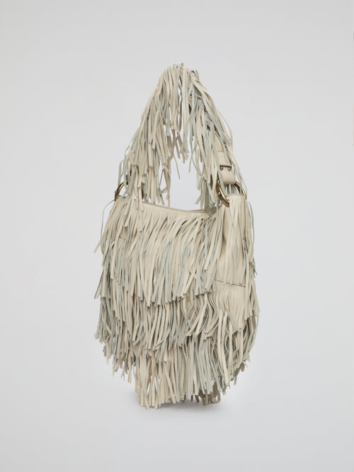 White Fringe Cascade Shoulder Bag
