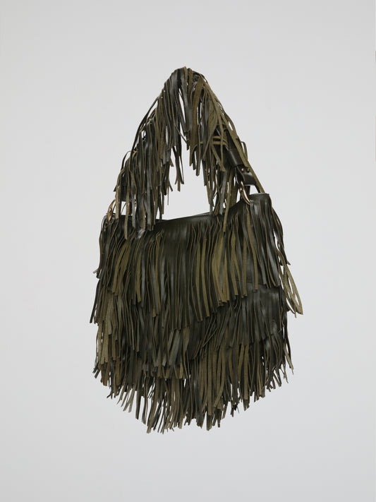 Green Olive Fringe Cascade Shoulder Bag