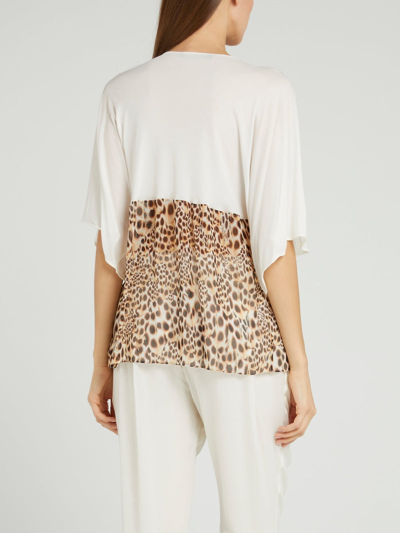 Блузка с вырезом "замочная скважина" и вставкой с леопардовым принтом
