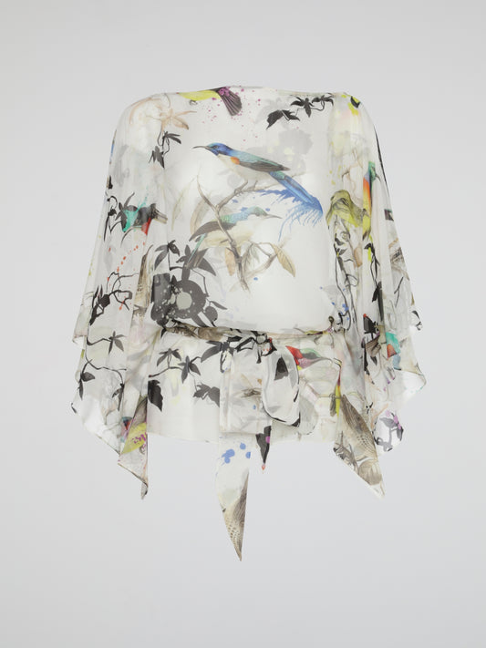 Ethereal Flight Sheer Printed Kaftan Top