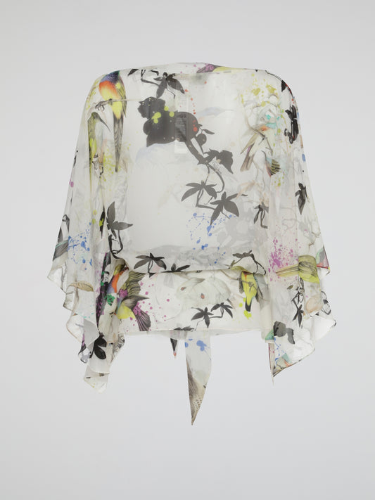 Ethereal Flight Sheer Printed Kaftan Top