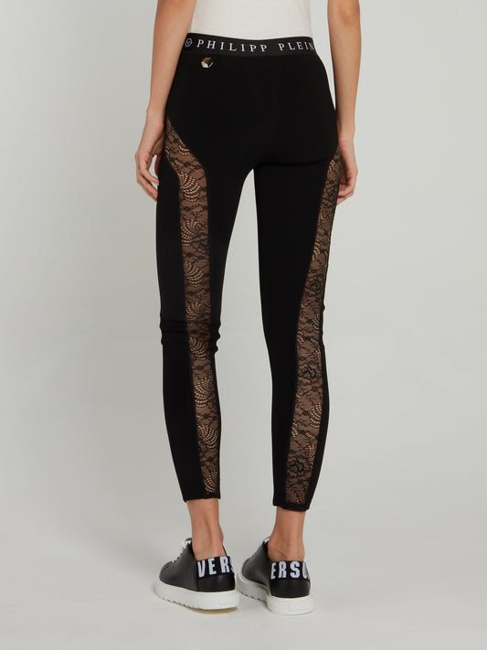 Logo Waistband Lace Panel Leggings