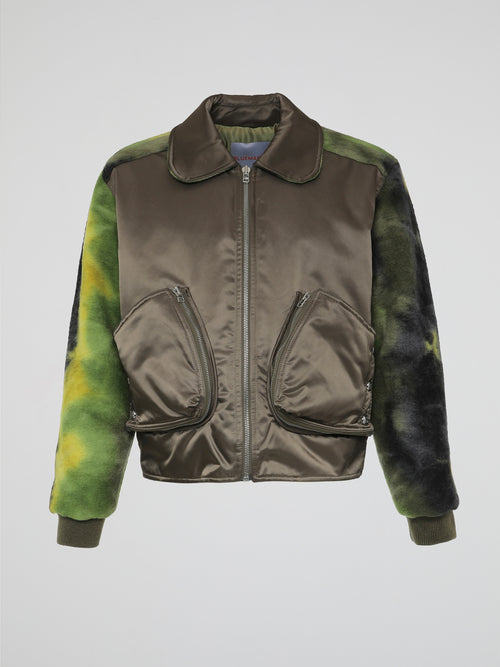 Green Double Pocket Bomber Jacket