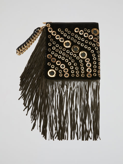 Black Eyelet Tassel Pouch