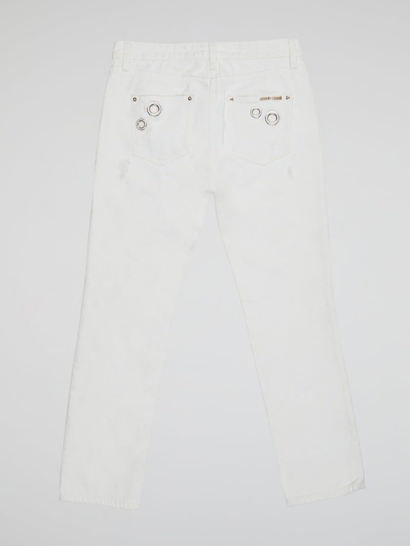 Elevate your denim game with these stunning White Embellished Denim Jeans by Roberto Cavalli. Featuring intricate beadwork and shimmering embellishments, these jeans are truly a work of art. Stand out from the crowd and make a statement with these one-of-a-kind, luxurious jeans.