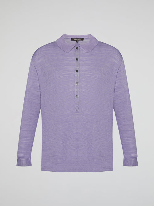 Introducing the Purple Knitted Shirt by Roberto Cavalli, where elegance meets comfort in a seamless blend of style. This luxurious piece features a vibrant hue that showcases your bold personality, while its premium knitted fabric guarantees a heavenly soft touch against your skin. Embrace the epitome of fashion-forward sophistication with this remarkable creation, designed to make heads turn and hearts swoon.