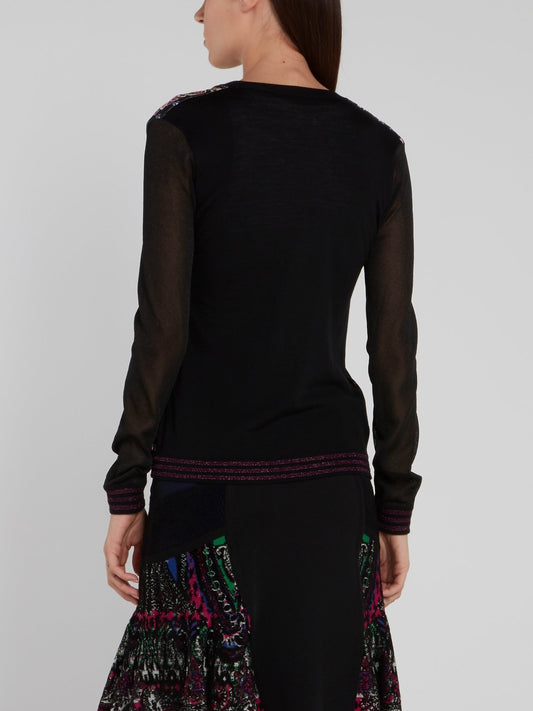 Black Paisley Print Glitter Edge Cardigan