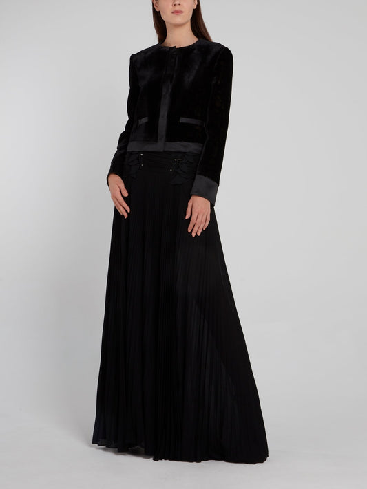 Black Micro-Pleated Maxi Skirt