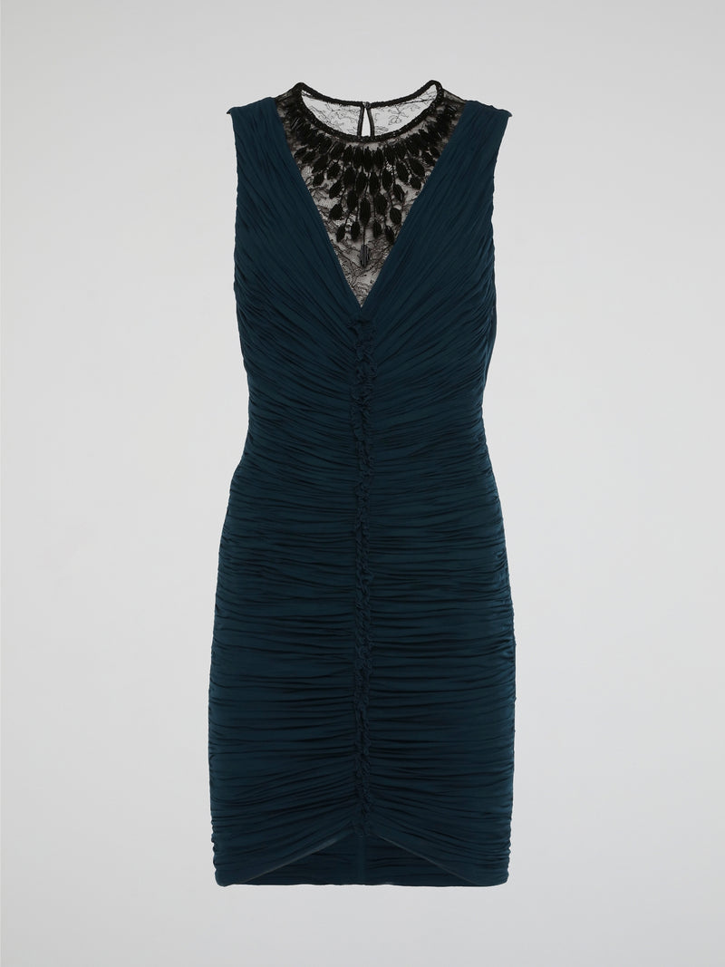 Elevate your evening look with the exquisite Lace Neck Ruched Dress by Roberto Cavalli. This luxurious piece features intricate lace detailing at the neckline and a flattering ruched silhouette that hugs your curves in all the right places. Make a statement at your next event in this show-stopping design that is sure to turn heads.