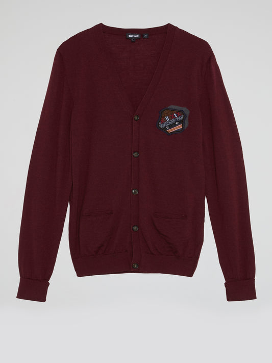 Burgundy Logo Patched Cardigan