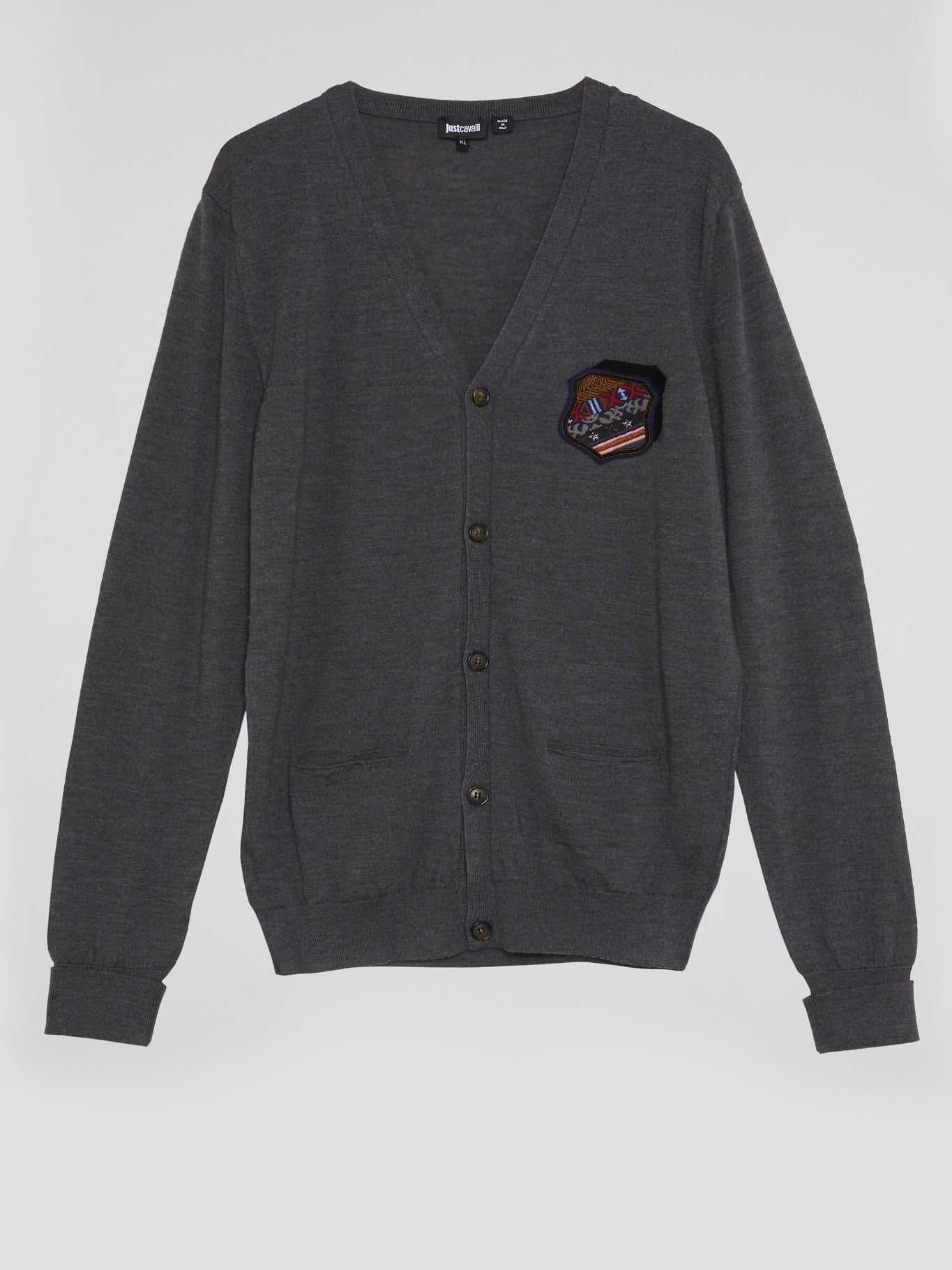 Grey Logo Patched Cardigan