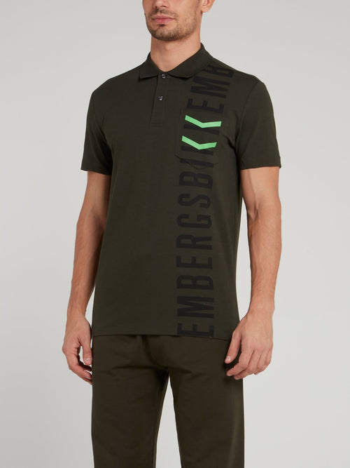 Оливковая рубашка поло с логотипом и шевроном