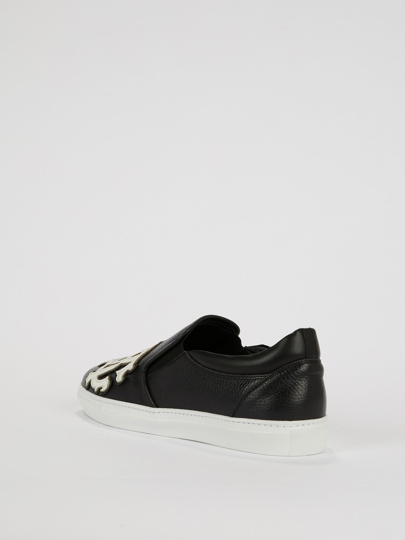 Black Contrast Monogram Slip On Sneakers