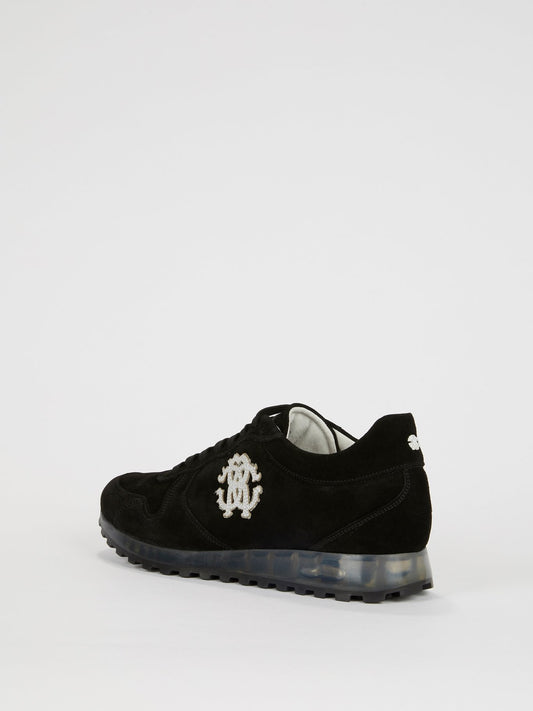 Black Logo Appliquéd Suede Sneakers