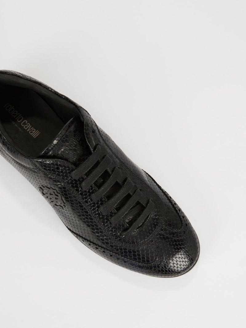 Black Snake-Effect Leather Sneakers