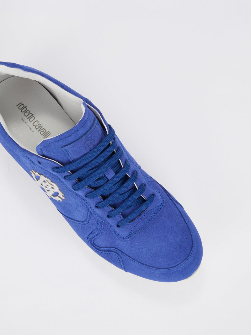 Синие замшевые кроссовки с логотипом