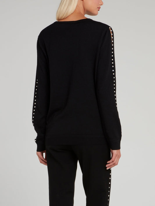 Black Pearl Embellished Skull Pullover