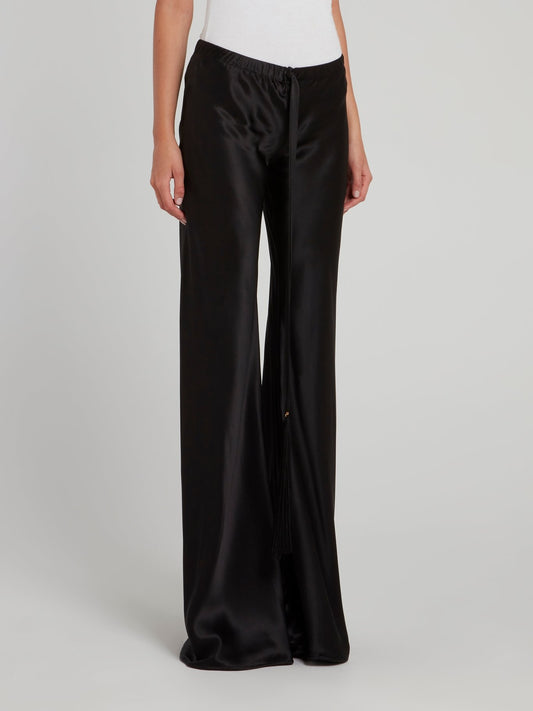 Black Satin Palazzo Pants