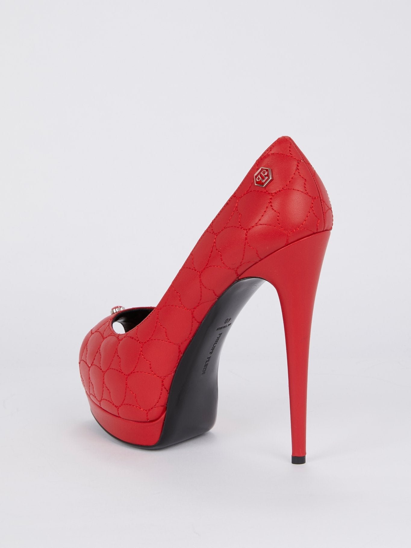 Красные туфли с открытым мыском и узором "сердце"