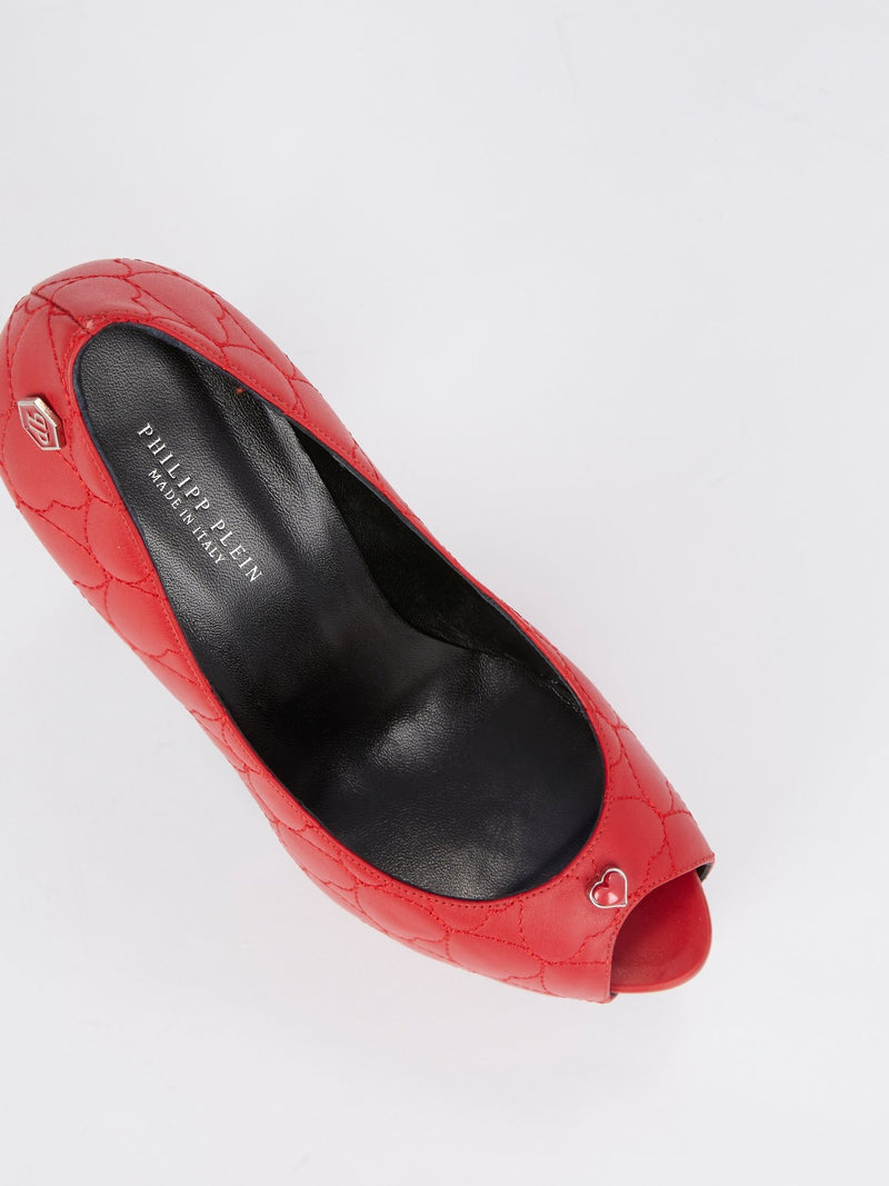 Красные туфли с открытым мыском и узором "сердце"
