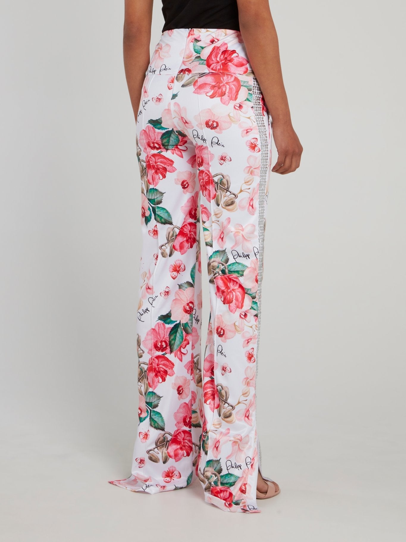 Floral Print Embellished Flared Track Pants