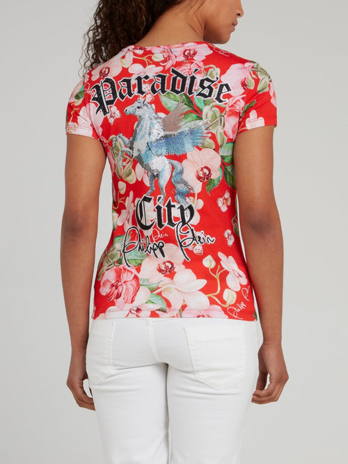 Back Studded Floral Print Fitted Shirt