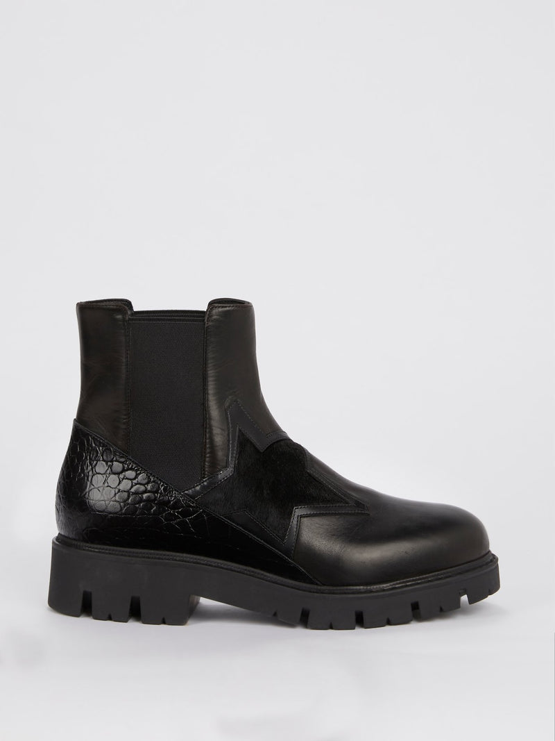 Черные ботинки со вставками крокодиловой кожи