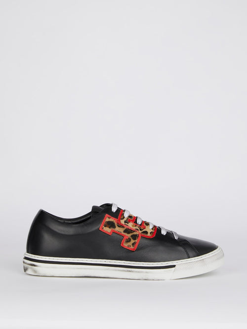 Appliquéd Leopard Logo Lace Up Sneakers