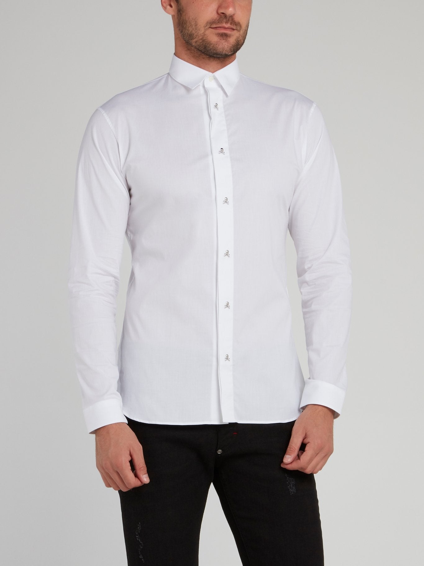 White Skull Button Long Sleeve Shirt