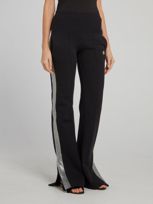 Metallic Side Stripe Flared Jogging Pants