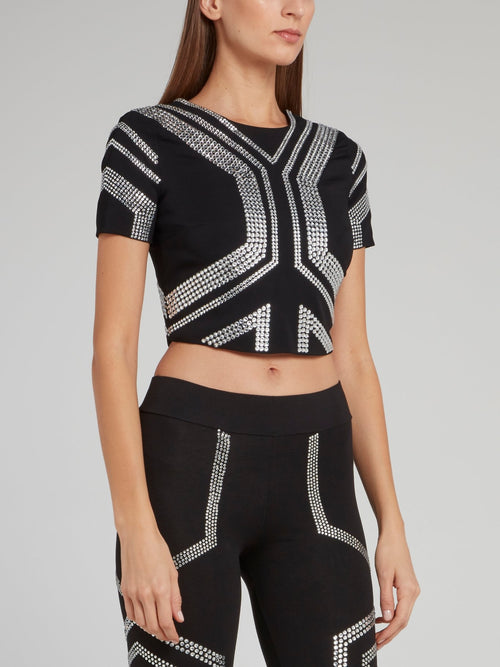 Black Studded Geometric Cropped Top