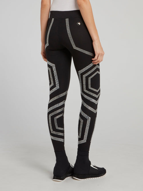 Black Studded Geometric Leggings