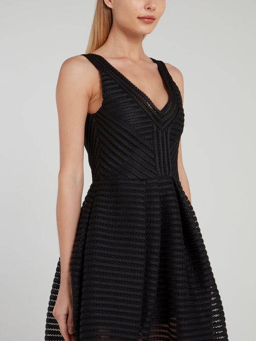 Black Perforated Décolleté Mini Dress