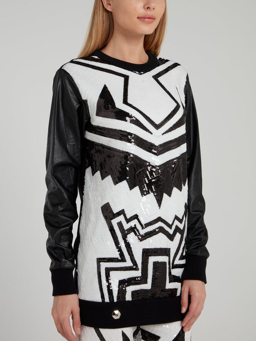 Sequin Embellished Lace Panel Sweatshirt